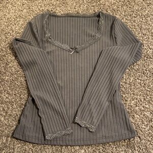Elegant Gray Lace Trim Top